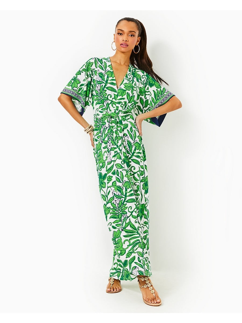 Lilly PulitzerWISTERIA ELBOW SLEEVE V-NECK MAXI DRESS, FIDDLE LEAF GREEN Size 14